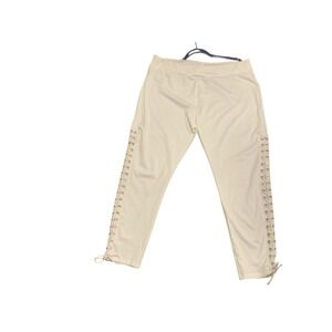 Fashion Classic Collection Cream Lace Up Side Leggings Plus Size 4XL Off White
